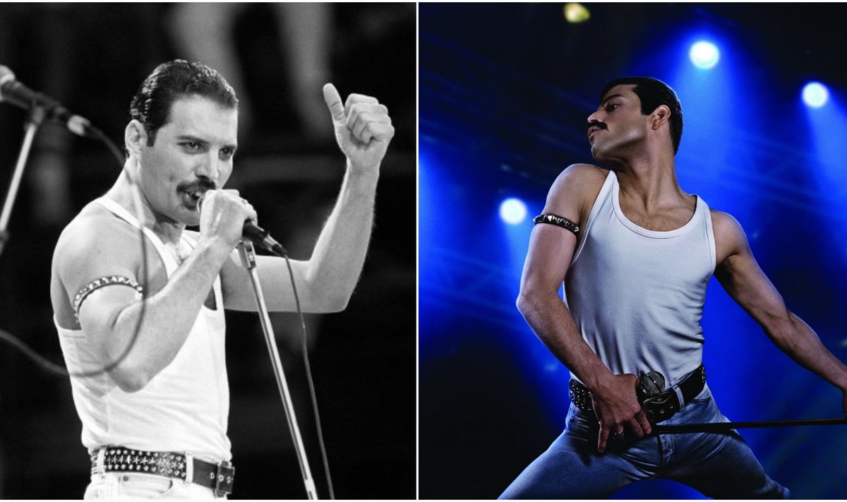 Freddie Mercury (kairėje), Rami Malek (dešinėje)