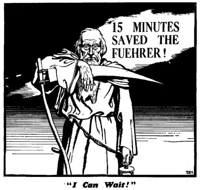 Nacių karikatūra po nesėkmingo pasikėsinimo į fiurerį, piešta 1939 m. lapkričio 10 d.