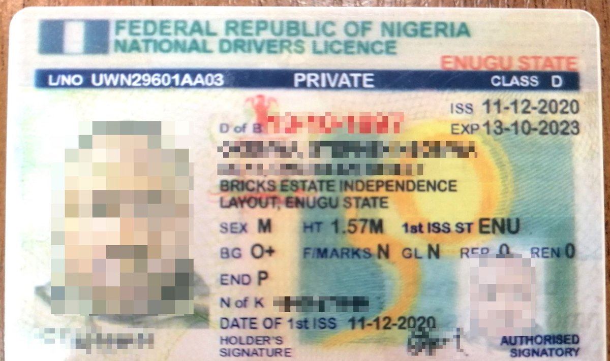 Suklastotas Nigerijos vairuotojo pažymėjimas