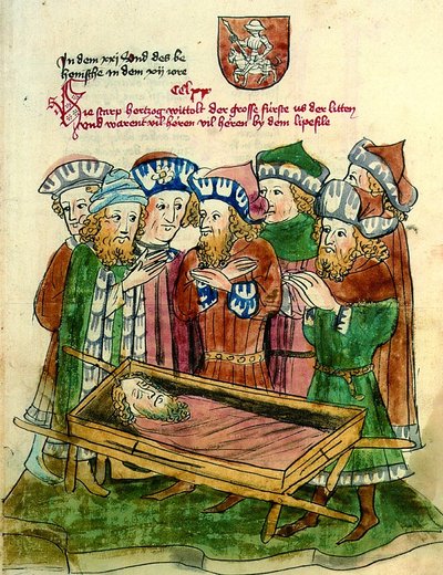 Šv. Romos imperijos kunigaikščiai Vytauto Didžiojo laidotuvėse. XV a. vid. knygos iliustracija.