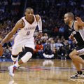 NBA Vakarų konferencijos lyderių mače „Thunder“ pranoko „Spurs“ ekipą