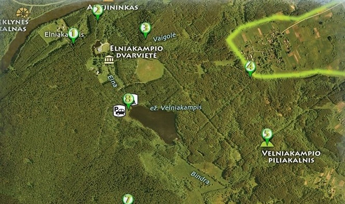 Velniakampio ežero apylinkių orientacinės trasos žemėlapis