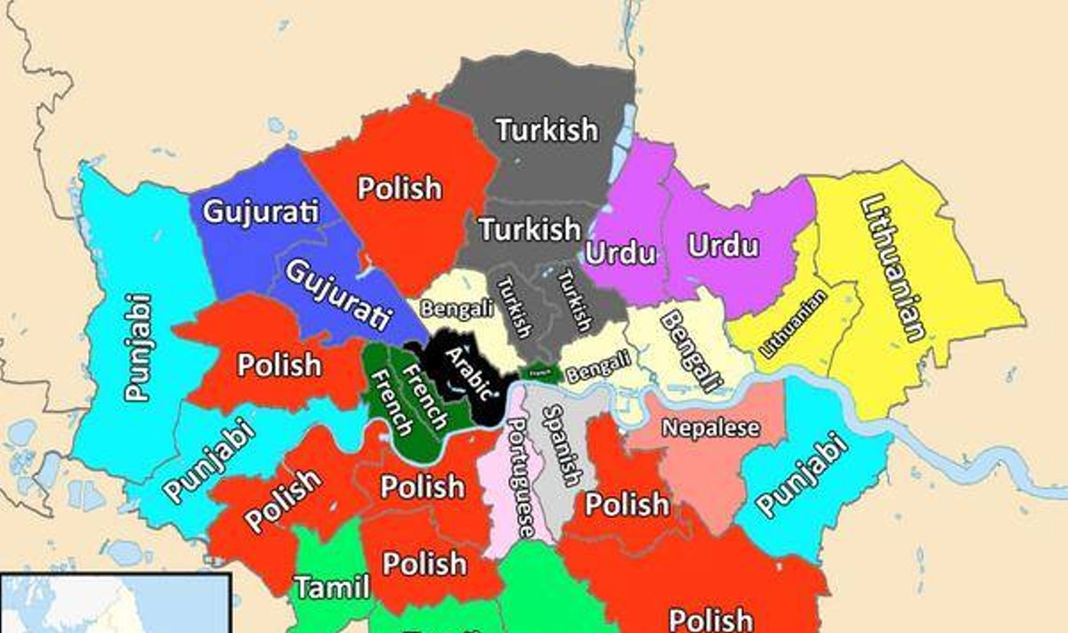 Najpopularniejsze języki w Londynie. Źródło: Kartografia ekstremalna