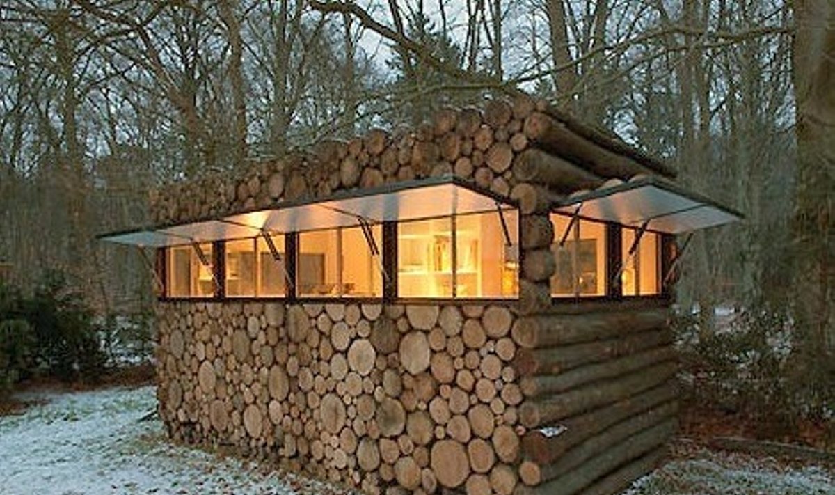 Modernus namukas iš rąstų. Dizainas Hans Linberg