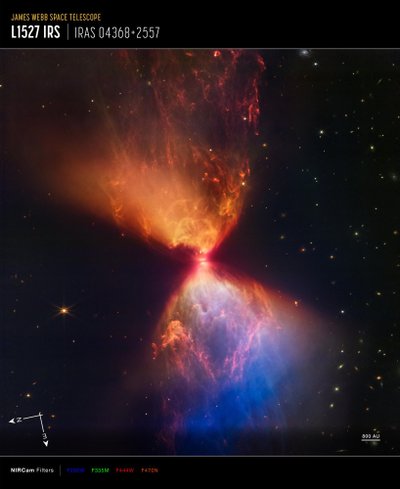 L1527 protožvaigždė ir ūkas.  NASA, ESA, CSA, J. DePasquale, A. Pagan, A. M. Koekemoer (STScI) nuotr.