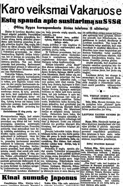 1939 m. „Lietuvos žinių“ publikacijos (epaveldas.lt nuotr.)
