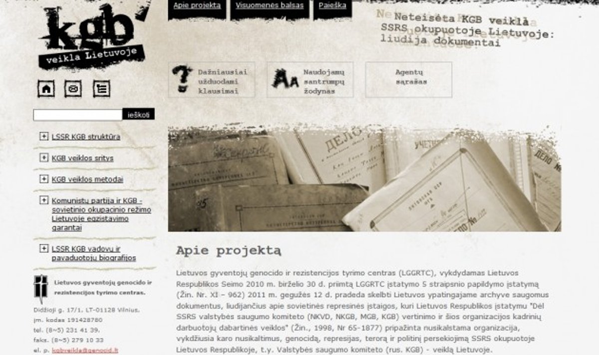kgbveikla.lt, a website dedicated to information from the KGB files in Lithuania