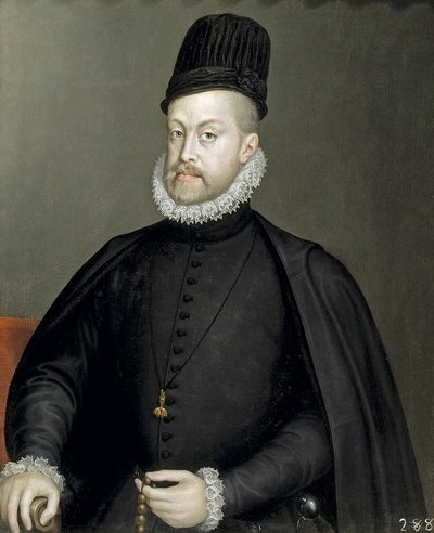 Karalius Pilypas II Habsburgas su ispaniško stiliaus toka