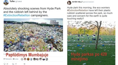 Kairėje - vaizdas iš paplūdimio Mumbajuje; dešinėje - vaizdas iš Hyde parko po 420 šventės