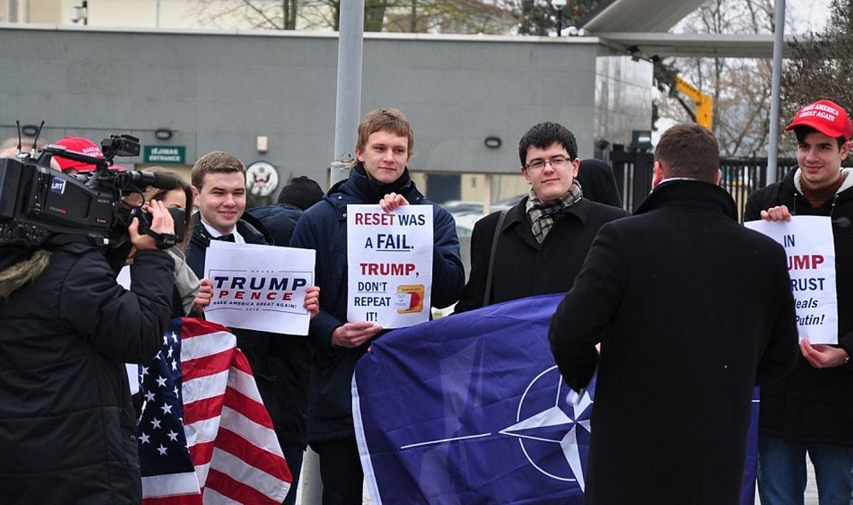 Donald Trump support rally in the front of the US Embassy in Vilnius
