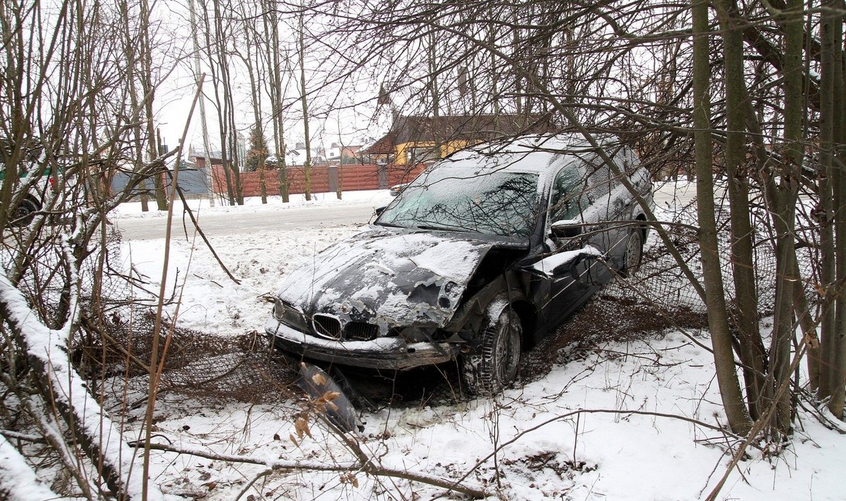 Kaune BMW trenkėsi į tvorą, ant automobilio užvirto medis