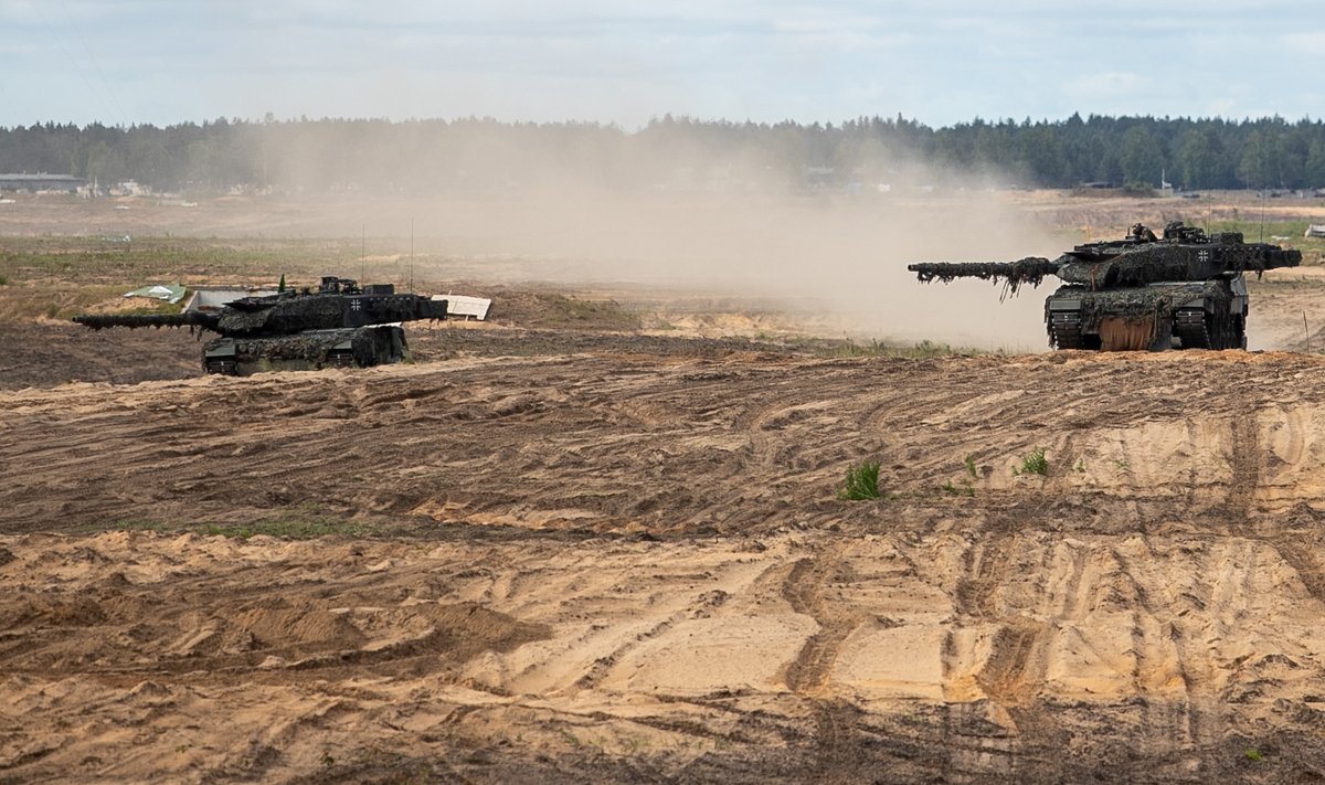 German Leopard 2 tanks in live fire exercises in Lithuania