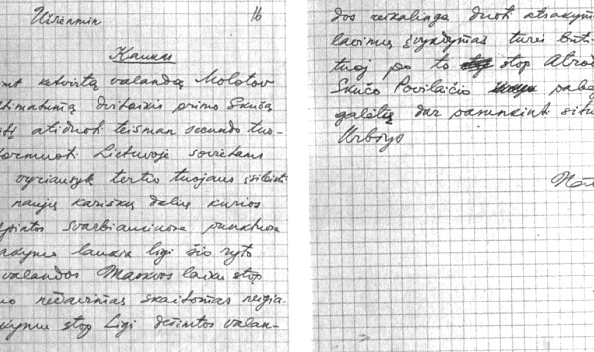 Letter from Lithuanian envoy in Moscow L. Natkevičius, 1940