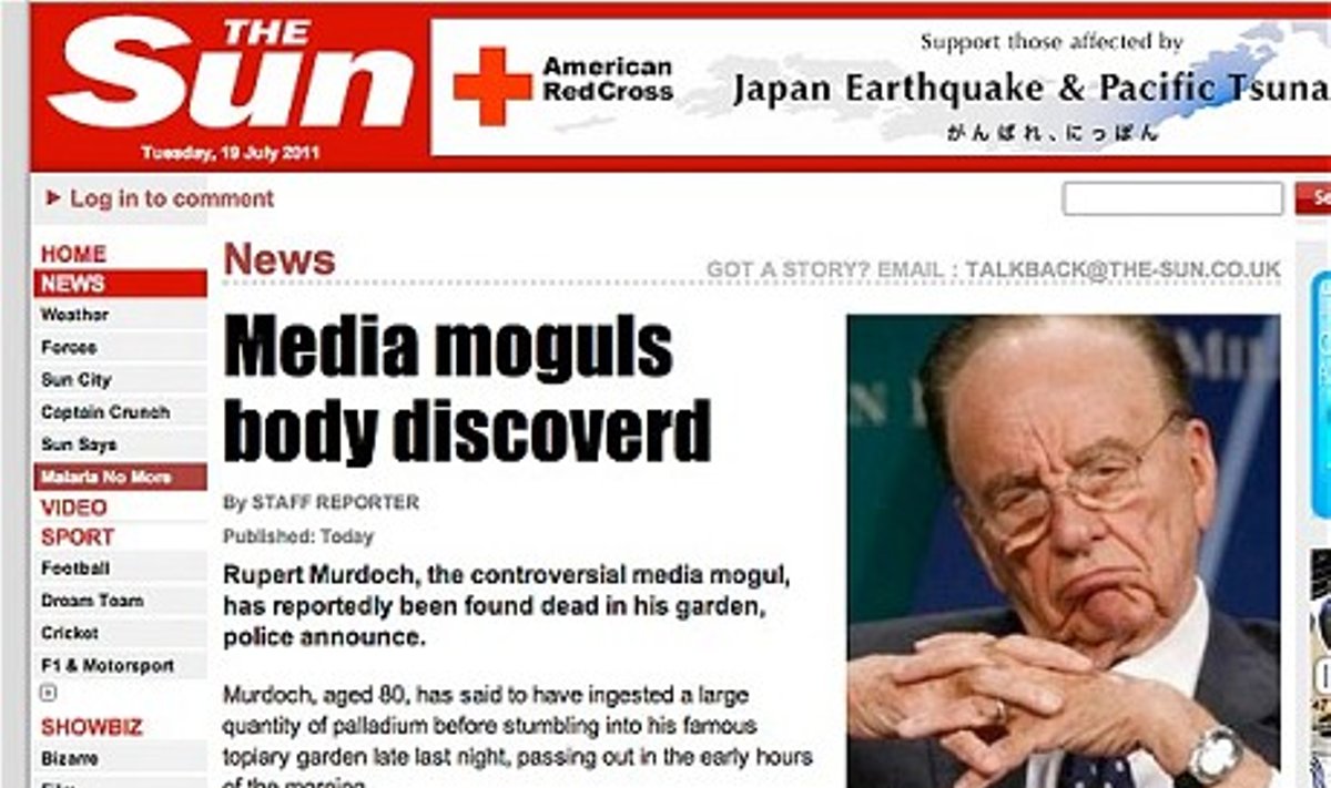 Įsilaužėliai „The Sun“ svetainėje paskelbė: Rupertas Murdochas negyvas