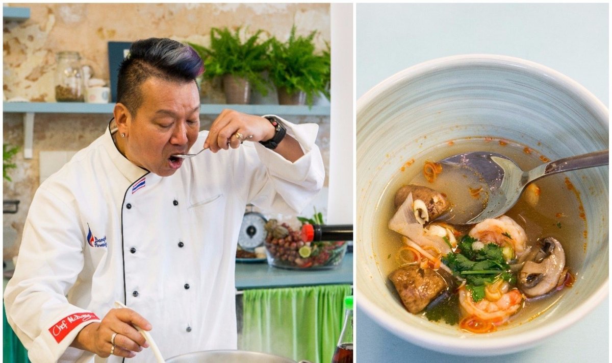 Tailando virtuvės šefas Chef McDang gamina Tom Yum sriubą