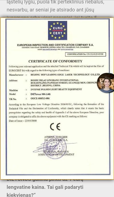 Sukčių internetiniame puslapyje pateiktas suklastotas sertifikatas