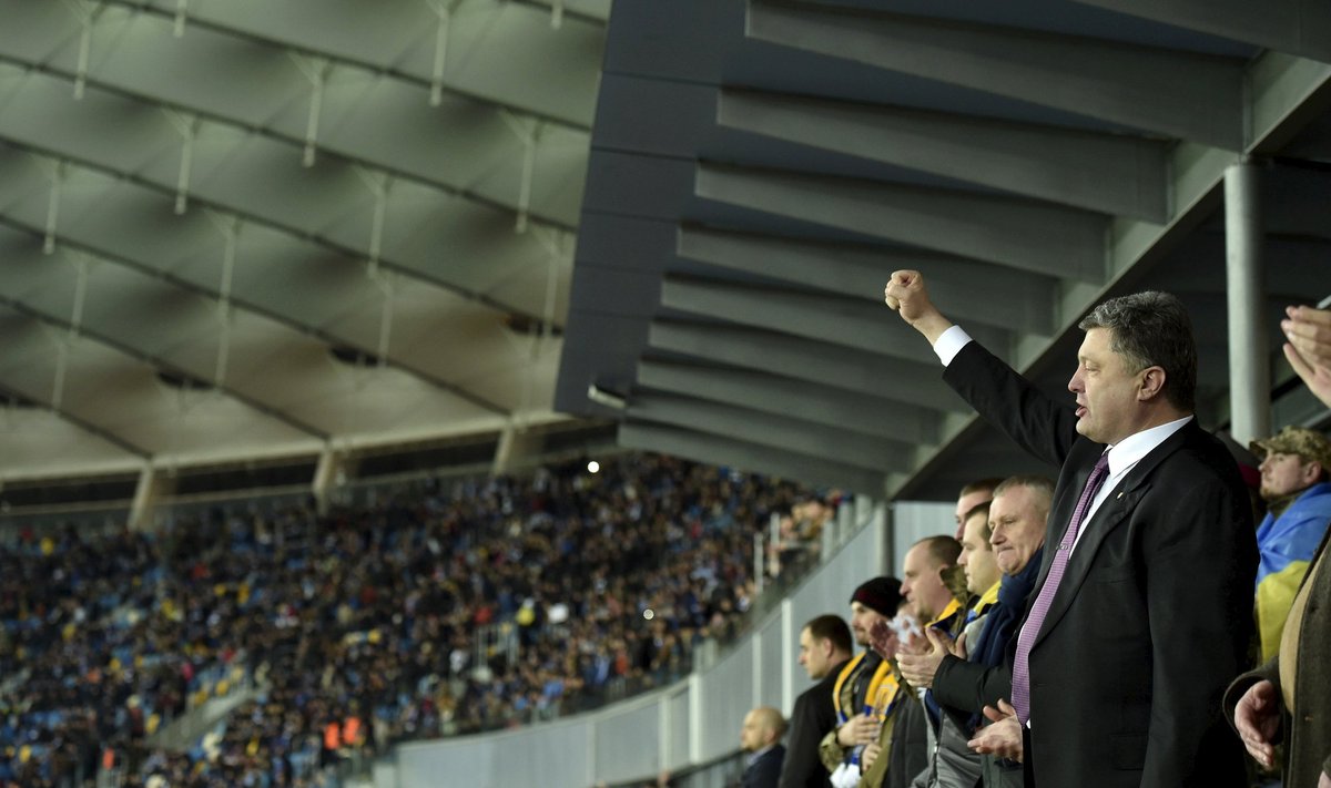 Ukrainos prezidentas Petro Porošenka Kijevo stadione