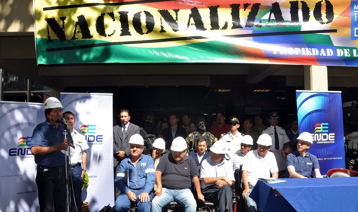 Evo Moralesas kalba apie sprendimą nacionalizuoti Transportadora de Electricidad