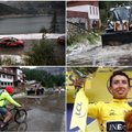 Naują lyderį turinčios „Tour de France“ lenktynės nutrauktos dėl krušos ir purvo nuošliaužų