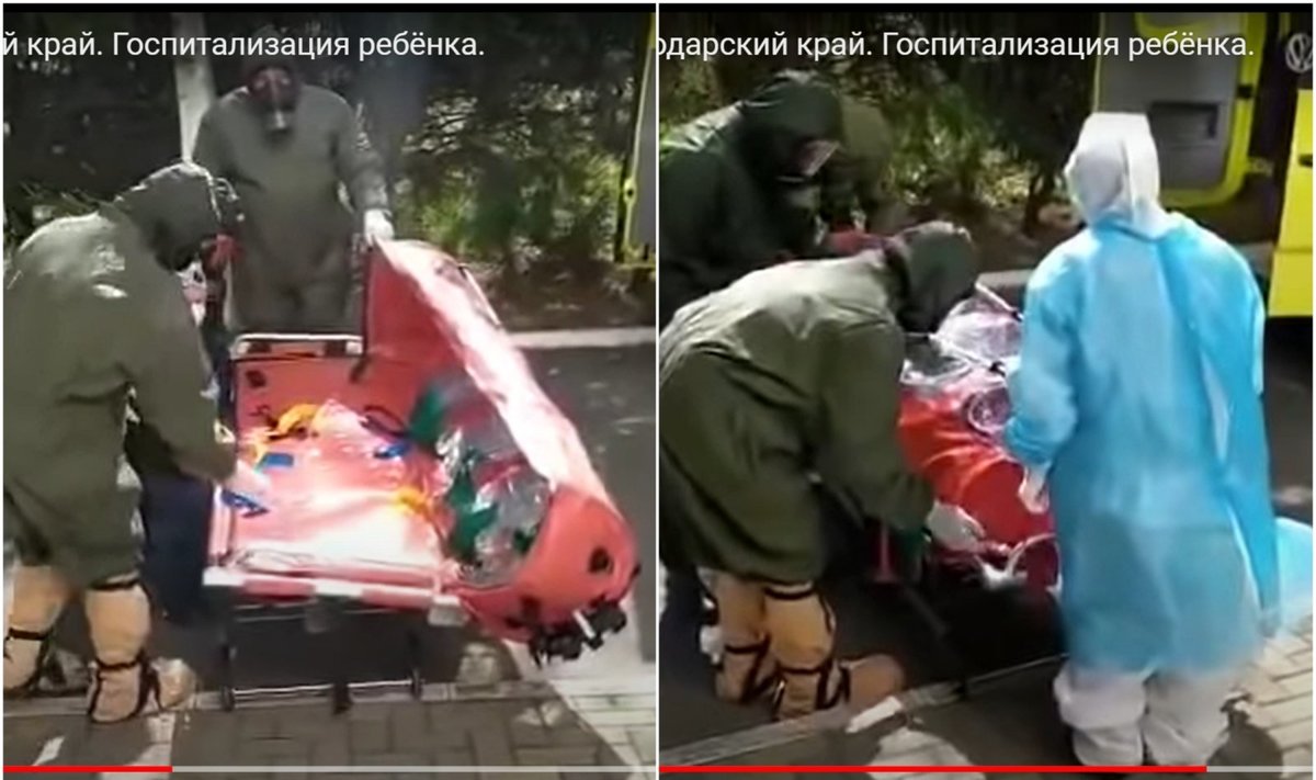 Galimai sergančių COVID-19 asmenų gabenimas į ligoninę Rusijoje, Krasnodaro srityje