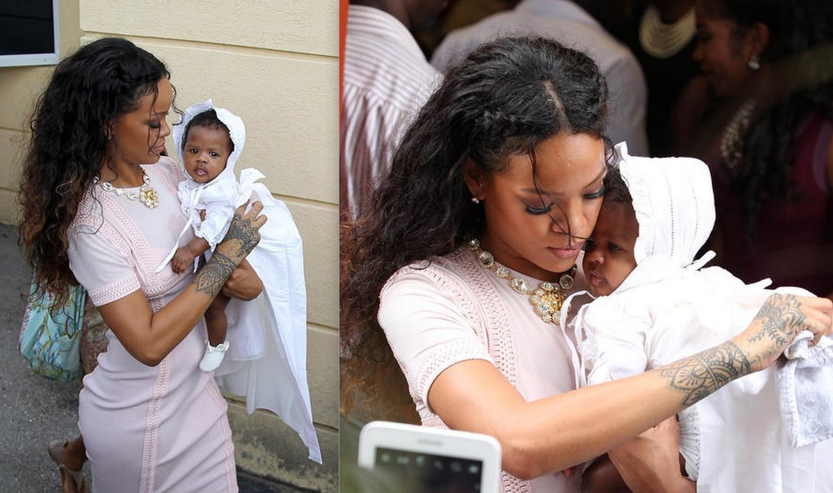 Pusseserės Noellos dukrelę Rihanna prie savęs glaudžia lyg tikrą dukrą.