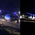 Погоня за водителем в Каунасе: беглец свернул на полицейский автомобиль столб