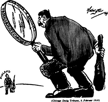 Amerikiečių karikatūra. Užrašas: „Stalinas: ką, tu man grasini?“ 1940 m. vasaris.