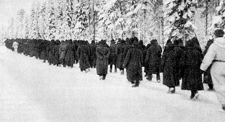 Belaisviai RA kariai prie Suomussalmio. 1940 m. sausis.