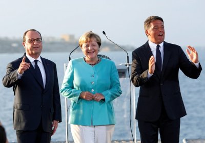 Matteo Renzi, Francois Hollande'as, Angela Merkel