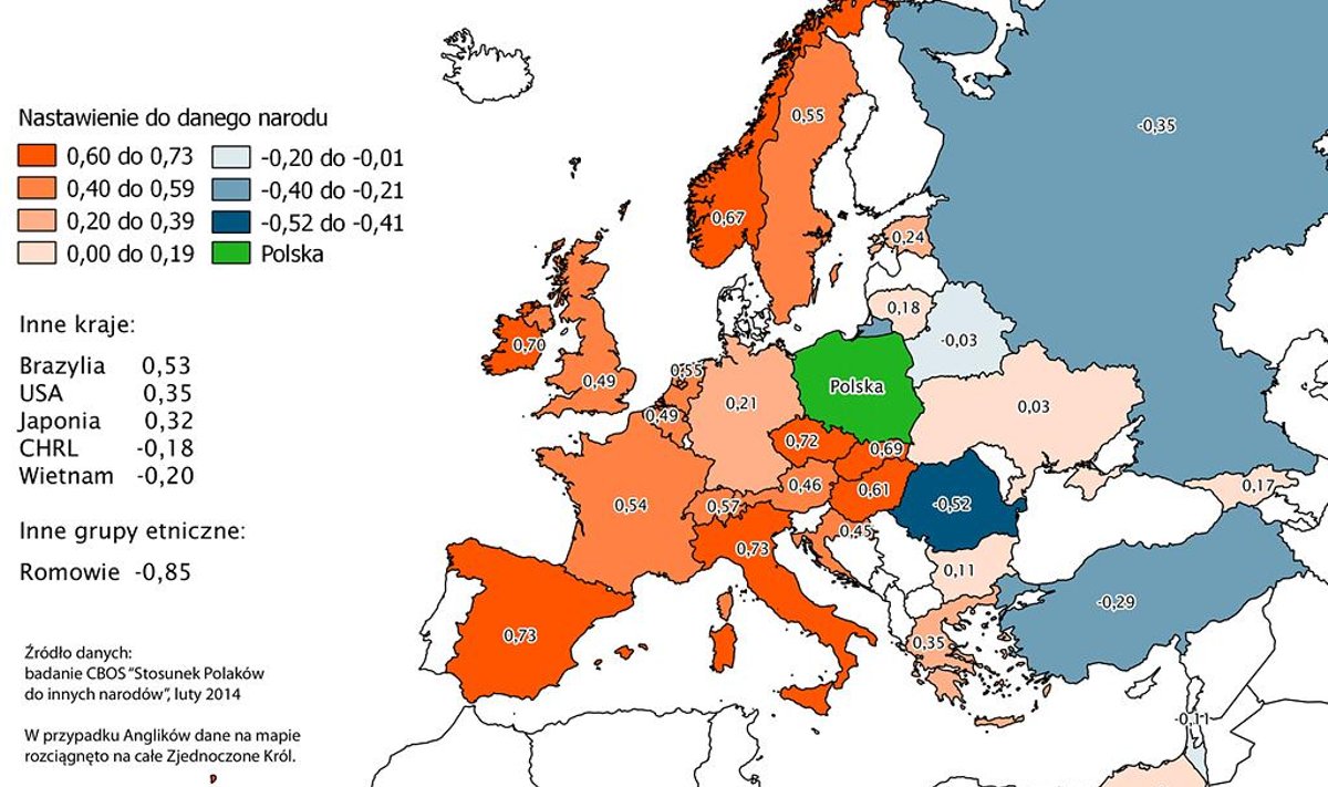 Stosunek Polaków do innych narodów. Infografika: Kartografia ekstremalna