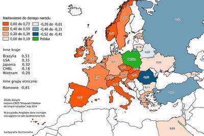 Stosunek Polaków do innych narodów. Infografika: Kartografia ekstremalna