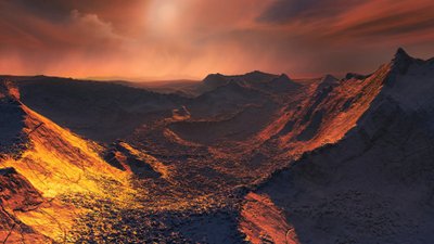 Menininko pavaizduotas saulėlydis Barnardo žvaigždės planetoj