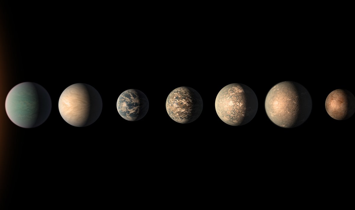 TRAPPIST-1 egzoplanetos. NASA asociatyvi iliustr.