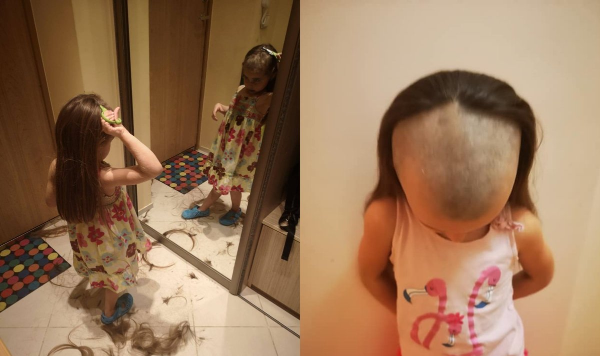 Mergaitė kerpasi plaukus