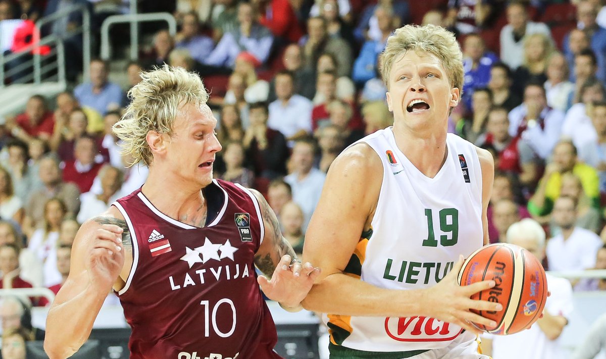 Lithuania's Mindaugas Kuzminskas during Lithuania Latvia basketball game