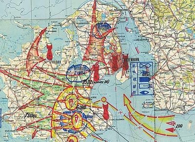 Varšuvos pakto planas, kuriame parodyta invazija į Daniją. 1970 m.