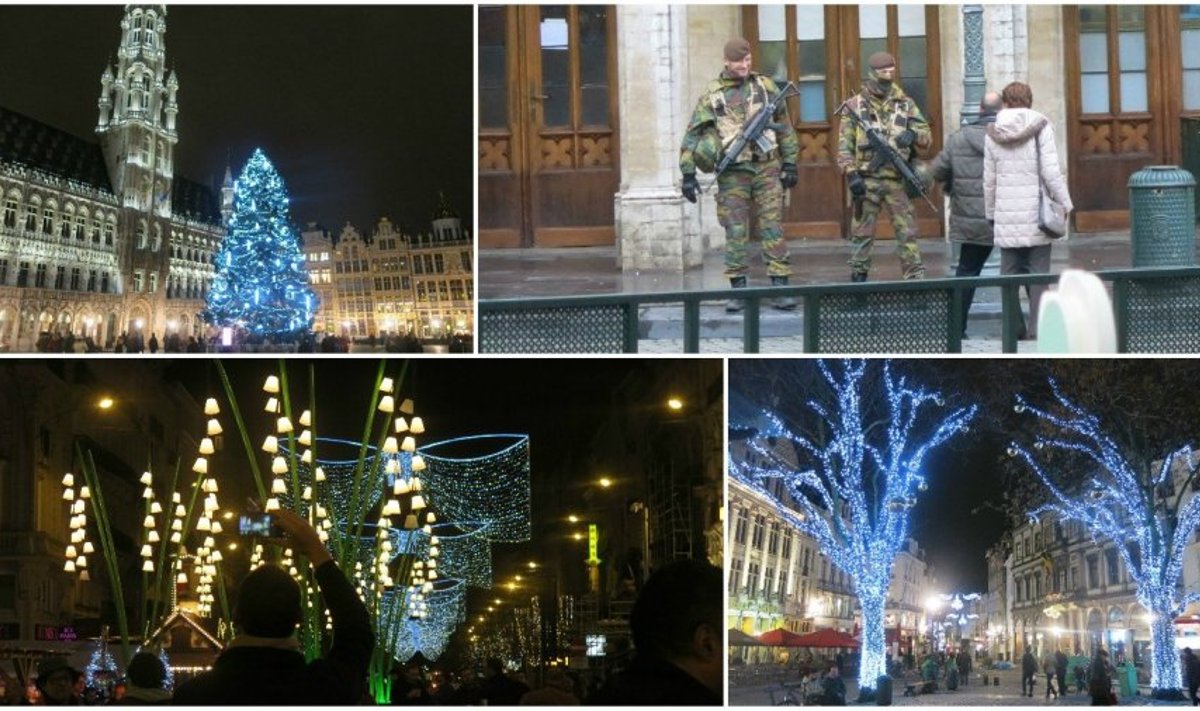 Kalėdų puošmenos ir kareiviai Briuselyje