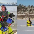 Jaudinantis ugniagesių poelgis Jurbarko rajone: išgelbėjo dvi paras ant ledo įstrigusį šunį
