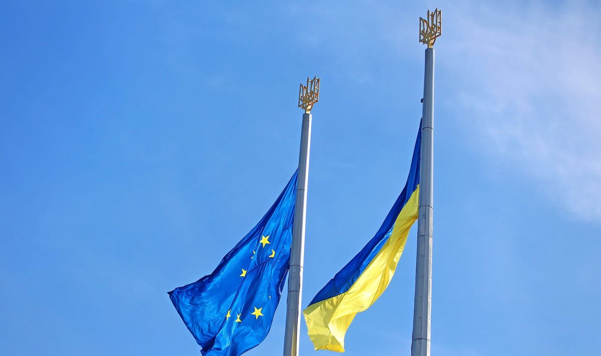 Europos Sąjungos ir Ukrainos vėliavos