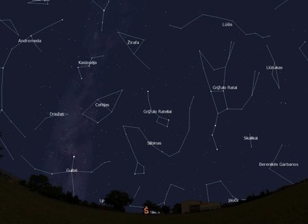 4 pav. Šiaurinės dangaus pusės žvaigždynai, vasario 15 d., 20 val.,  „Stellarium“ nuotr.