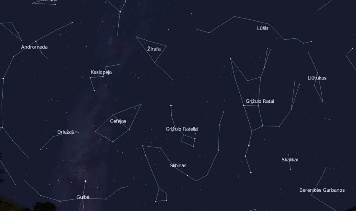 Šiaurinės dangaus pusės žvaigždynai, vasario 15 d., 20 val.,  „Stellarium“ nuotr.