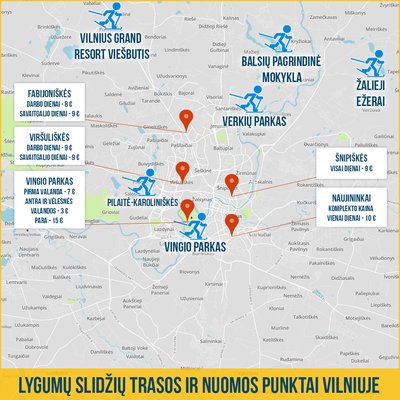 Lygumos slidžių trasos ir nuomos punktai Vilniuje