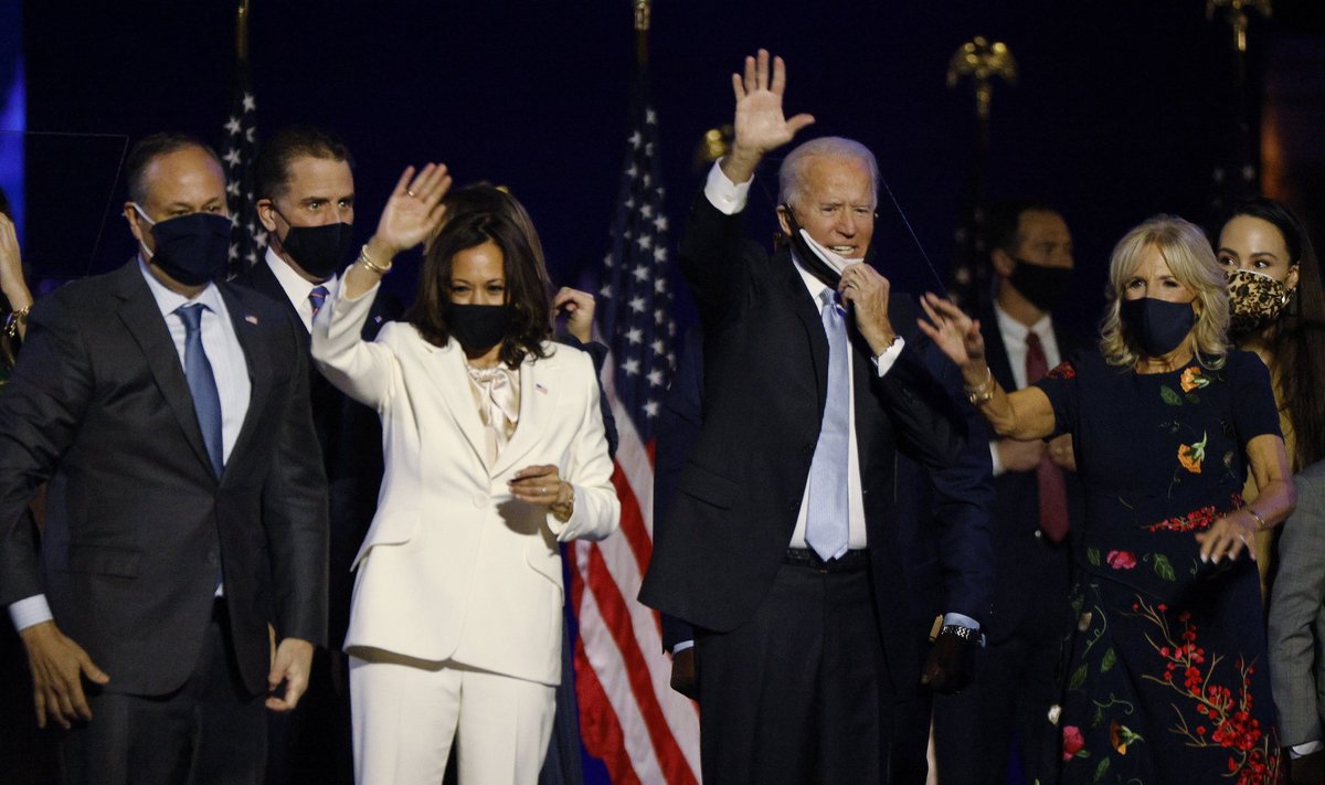 Būsimasis JAV prezidentas Joe Biden ir viceprezidentė Kamala Harris švenčia pergalę rinkimuose / 2020 m. lapkričio 8 d.