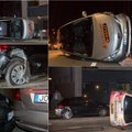 В столице Литвы автомобиль eTransport зацепил припаркованные машины и перевернулся