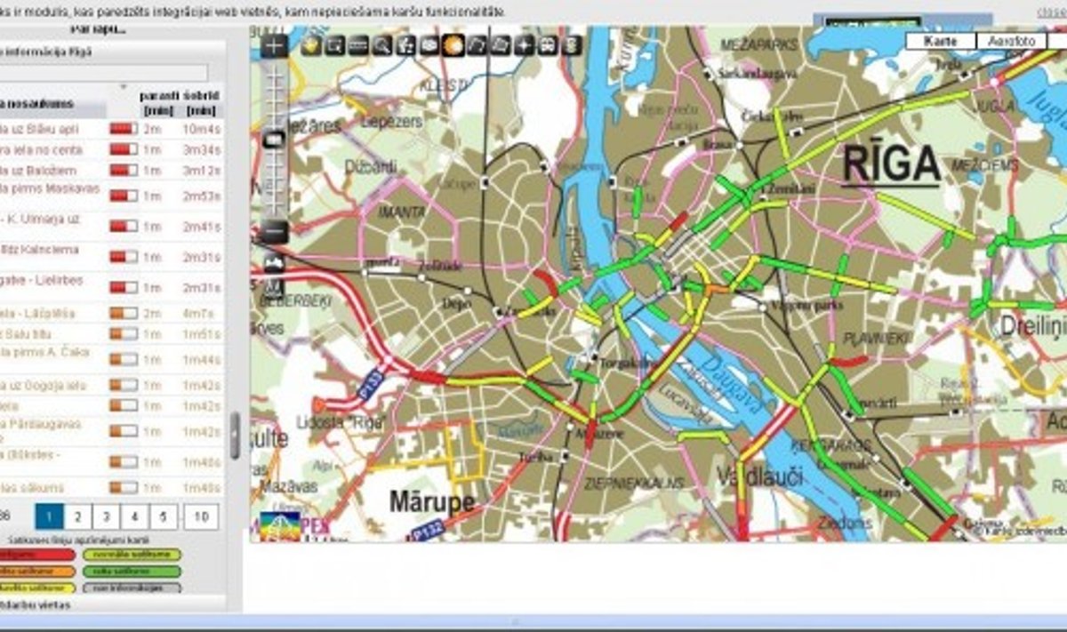 Interaktyvus Rygos transporto spūsčių žemėlapis