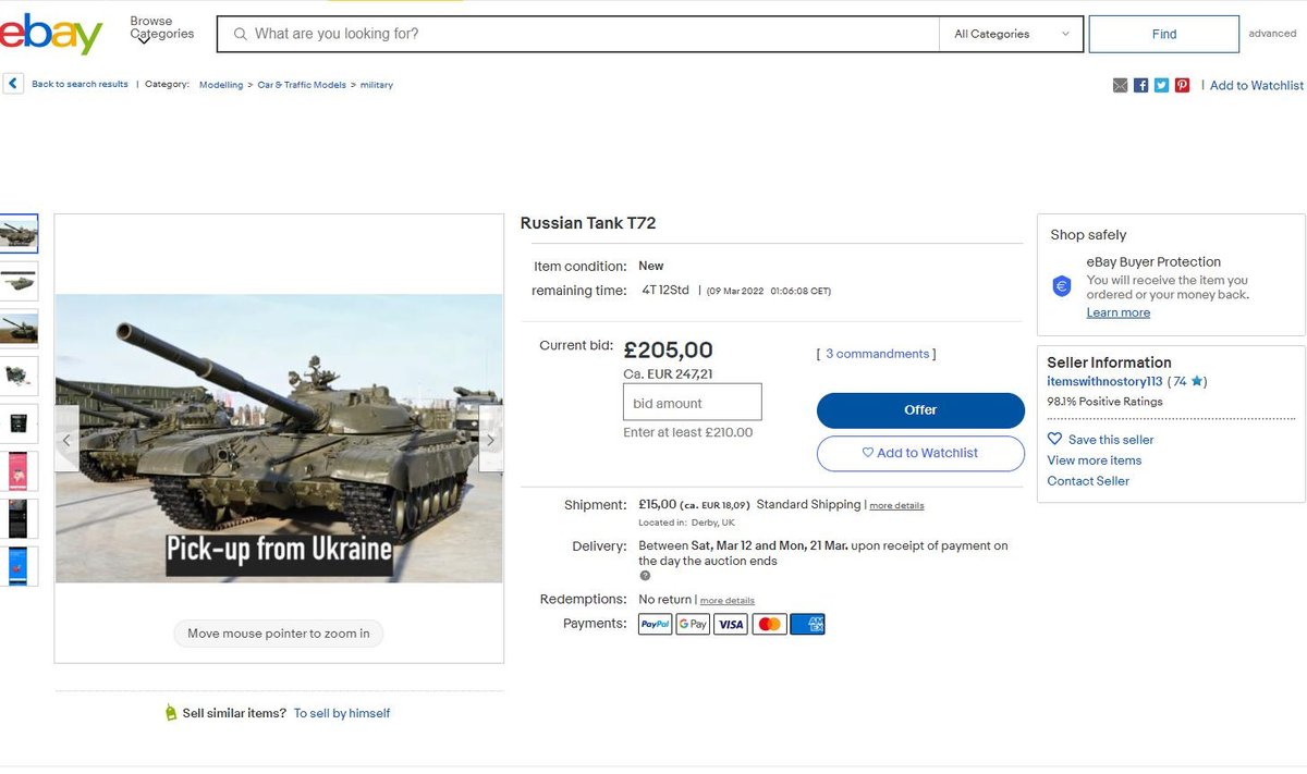 Tarptautinėje elektroninės prekybos platformoje „eBay” atsirado skelbimų apie parduodamus rusiškus tankus
