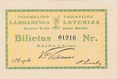  Prisikėlimo parapijos labdaringa loterija. Kaunas, 1926.