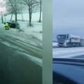 Pūga sukėlė sumaištį Šiaurės Lietuvoje: automobiliai į griovius lėkė vienas po kito
