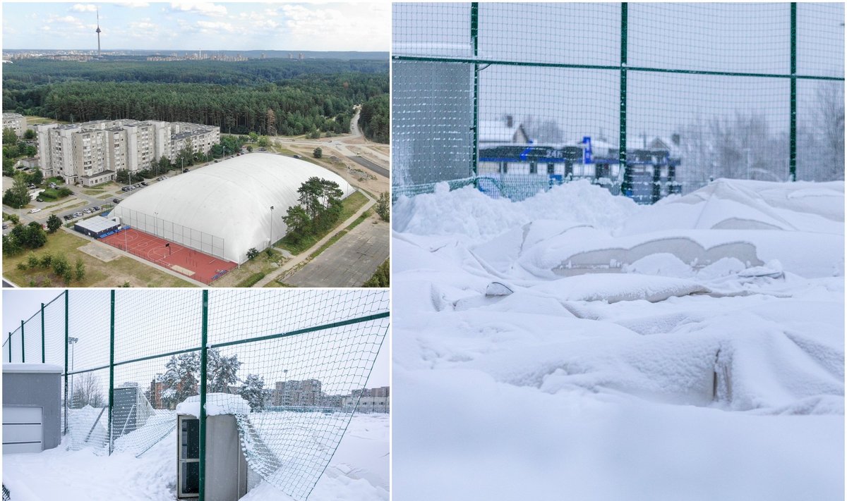 Pilaitės futbolo maniežo kupolas neatlaikė sniego / Foto: Vilnius.lt, Andrius Ufartas