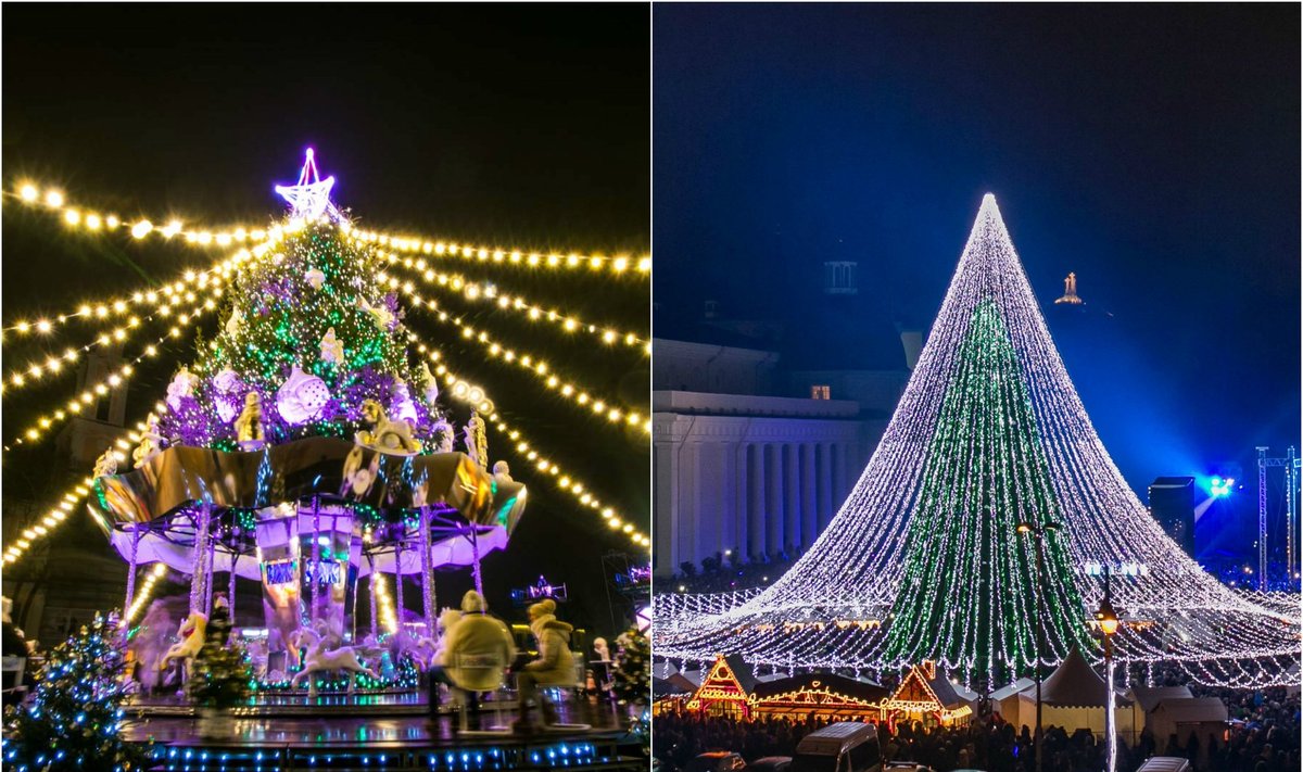 Kauno ir Vilniaus Kalėdų eglės (Kas vyksta Kaune ir DELFI (T. Vinicko) nuotr.)